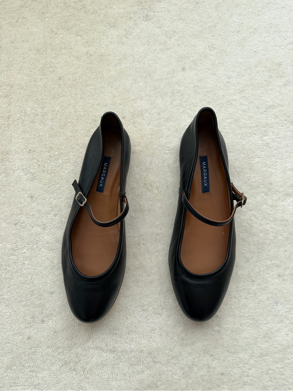 Margaux Black Leather Mary Jane Flats with Slim Strap